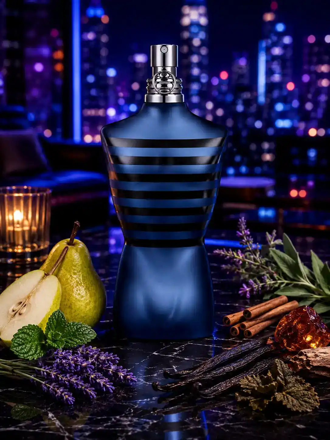 Fragrance bottle with fruits and herbs
